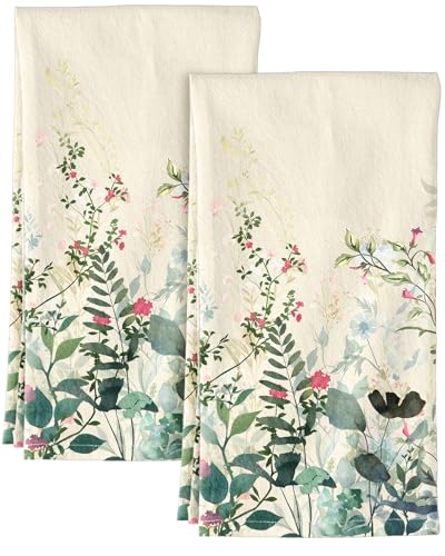 150GSM Flour Sack Kitchen Towels Set of 2, Ink Flowers | 18"x26", Lightweight, Lint-Free, Pure Cotton, Decorative, with Hanging Loop, Absorbent, Softer after Wash, Giftable Package - color: Ink Flowers