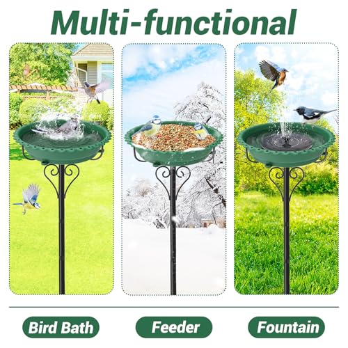 Bird Bath for Outside,12" Plastic Removable Bowl,Green | Heavy Duty Metal 5 Prongs Base,Easy CLean,Weather-Resistant,Rust-Proof,40" Freestanding Birdbath for Garden Patio Yard Lawn - color: Green-Freestanding
