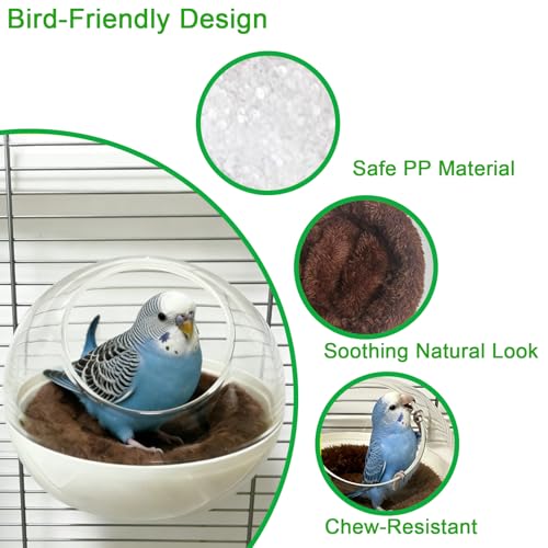 Bite-Resistant Bird Nest for Cage,Washable Clear View Hanging Bird House,Warm Plush Bird Bed Breeding Hut for Parakeet,Budgie,Lovebird,Canary&Small Parrots,Ideal for Laying Eggs,Sleeping&Breeding