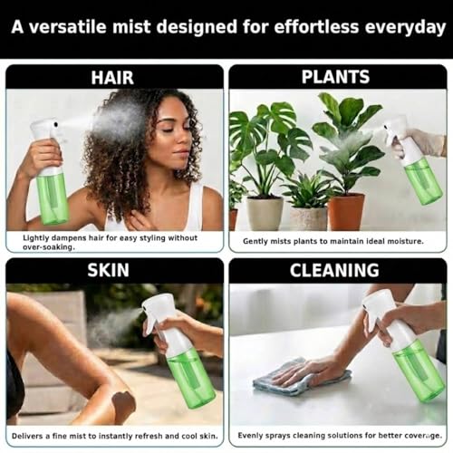 VIGOR PATH Continuous Mist Green Spray Bottle 200ml Fine Mist for Hair | Aerosol Free Reduces Hand Fatigue Salon Refillable Lightweight Cleaning - color: GREEN