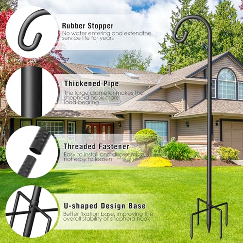 Shepherd Hook for Outdoor, 76" Heavy Duty Bird Feeder Pole with 5 Prong Base, Adjustable Height Bird Feeder Stand Ideal for Hanging Bird Feeders, Plant, and Garden Decorations - size: 76 Inch