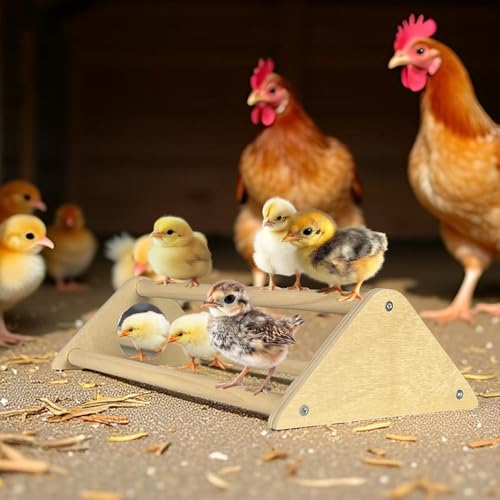 Chicken Toys with Mirror, Roosting Bars for Chicks in Coop and Brooder, Wooden Chicken Perch, Coop Accessories for Large Bird, Baby Chicks, Parrot, 2 Pack