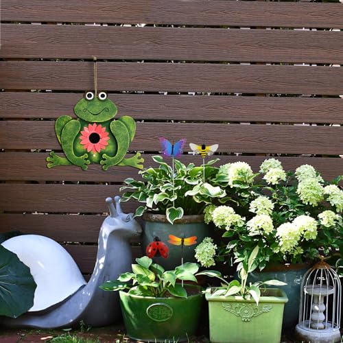 Wood Frog Bird House for Outside Decorative Bird Houses Hanging Outdoor Garden Patio Yard Hand-Painted Green Birdhouse Nesting Box for Bluebird Finch Wren Sparrow Chickadee (1)