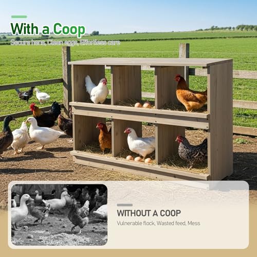 Outvita Nesting Boxes for Chickens 6 Compartments, Wood Chicken Nesting Box Wall Mount, Versatile Use Nest Box for Chicken Coop, Easy to Assemble for Chickens, Hens, Ducks - color: 6 Compartments