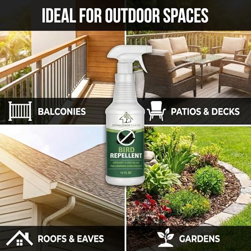 Bird Repellent Spray, Outdoor Formula for Roofs & Home,16oz | Keep Birds Away – Pigeon, Woodpecker, Sparrow, Duck & Goose Deterrent, Efficient Bird Spray for Yards, Patios, Balconies