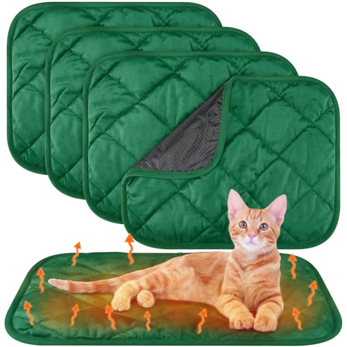4 Pack Self Heating Cat Pad Self Warming Dog Mat Reflects Body Heat Extra Warm Thermal Pet Pad Washable Dog Cat Bed Crate Bed Mat Blanket(Dark Green,16 x 20 Inch) - color: Dark Green, size: 16 x 20 Inch