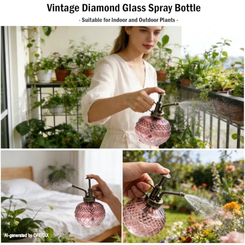 Plant Mister Spray Bottle, Glass Gradient Decorative Misters 10 oz | Brown Transparent Fine Mist Bottle, 300ML Vintage Small Watering Can with Plastic Pump for Indoor Plants, Garden, Cleaning - color: D-brown Transparent Gradient