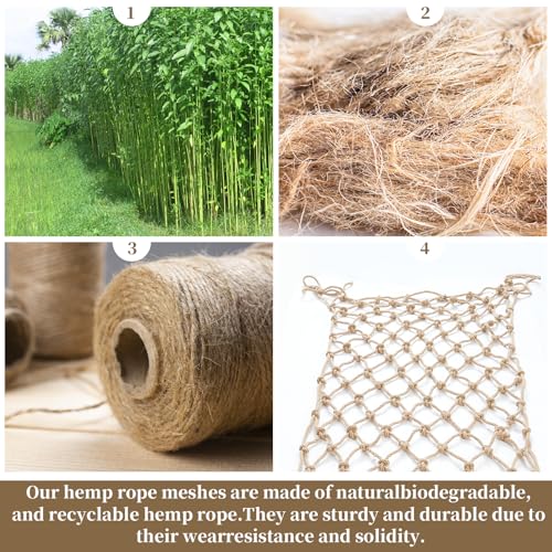 Jute Hemp Rope Net (4ftx8ft), Heavy Duty Natural Climbing Safety Rope Netting Balcony Stairs Fence Garden Playground Protection Net Indoor & Outdoor Decor Rope Net - size: 4ftx8ft