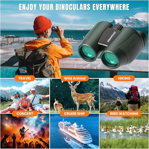 12x32 Compact Binoculars for Adults High Powered, Large View & Super Bright | Easy Focus, Waterproof, Lightweight, Small Binocular for Bird Watching, Cruise Ship, Travel, Sightseeing, Sports, Concerts - color: Dark Green