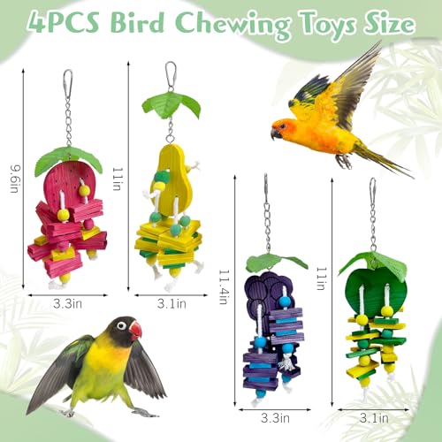 Hamiledyi Natural Wood Block Bird Cage Toys Parrot Chewing Toy Apple&Grape&Pear&Strawberry Shaped Hanging Foraging Toy for Small&Medium Birds Parakeets Cockatiels,4pcs - style: C