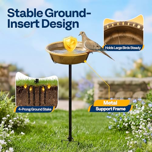 VIVOHOME Bird Bath for Outside with Metal Ground Stake, Copper | Weather-Resistant ABS, 13-Inch Bowl, 1.45-Gallon Capacity, for Outdoor/Garden, Bird-Friendly, Easy to Clean - color: Copper, size: Birdbath Only