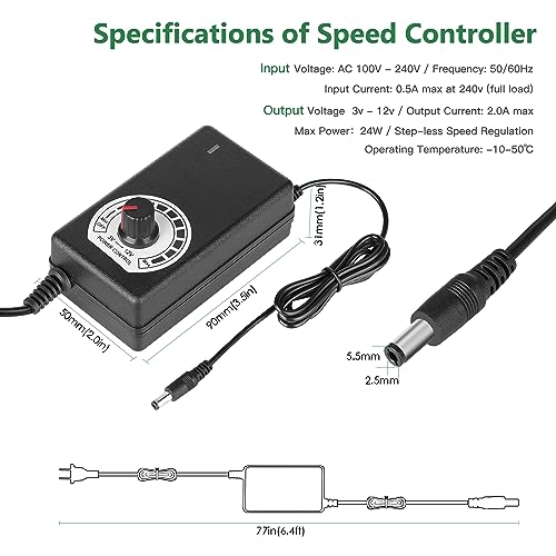 2 x 120mm 240mm Computer Fan with AC Plug, 110V - 240V AC Powered Fan with Variable Speed Controller for Receiver Cabinet Chassis Machine Server Workstation Cooling - size: 9.5x4.7x1.0in