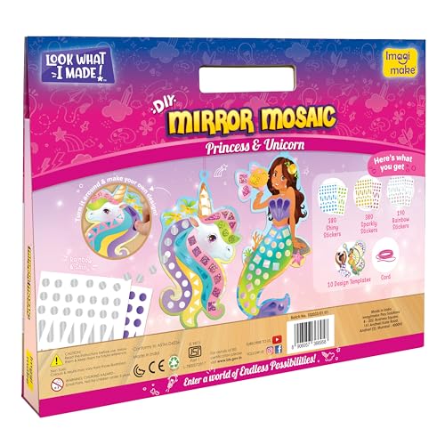Imagimake Mirror Mosaic - Princess & Unicorn, 10 Templates, 950+ Stickers | Mess-Free Craft Activity, Screen-Free Creative Play, DIY Art Kit for Kids, Birthday Gift for Girls Ages 3,4,5,6,7 Years Old - style: 1. Princess & Unicorn