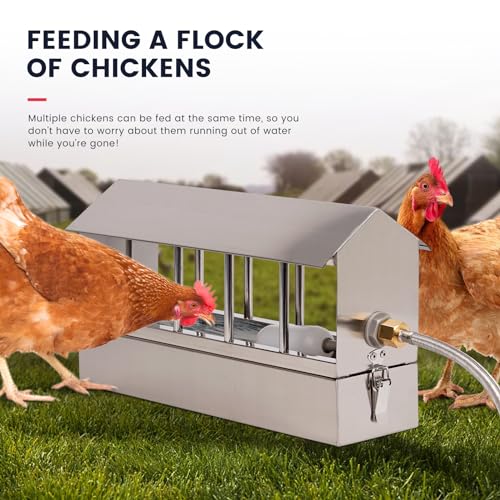 Automatic Chicken Waterer Stainless Steel Chicken Water Feeder Pigeon Water Dispenser with Float Valve Automatic Filling Water Poultry Waterer Fountain for Duck Goose Pigeon Quail