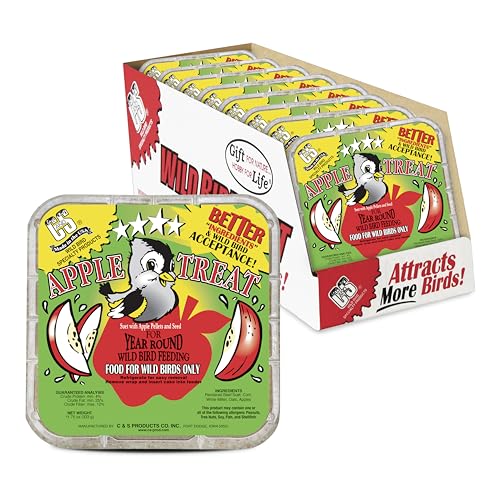 C&S Apple Suet Treat, Suet Cakes for Wild Birds, Pack of 8 | Suet cakes for woodpeckers, made with real apples, use in a suet feeder year-round - style: Apple, 8 Pack