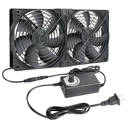 2 x 120mm 240mm Computer Fan with AC Plug, 110V - 240V AC Powered Fan with Variable Speed Controller for Receiver Cabinet Chassis Machine Server Workstation Cooling - size: 9.5x4.7x1.0in