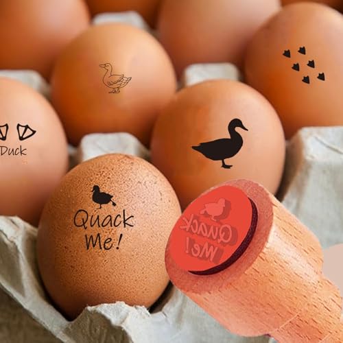 AHANDMAKER 5 Styles Duck Egg Stamp Paw Prints, Duck Pattern Wooden Egg Stamps Decorative Farm Label Stamps for Rustic DIY Crafts Card Making Planner Decal Gift Egg Famers and Owners(No Ink Include) - style: Duck