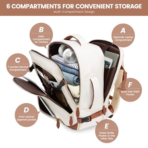 LOVEVOOK Travel Backpack for Women, 40L Carry On Backpack with 3 Packing Cubes,TSA Personal Item Travel Bag Airline Approved, Water Resistant Weekender Overnight Luggage Daypack, Fits 17 Inch Laptop - color: D-beige-brown, size: Large - 17.3 Inch - 40L -