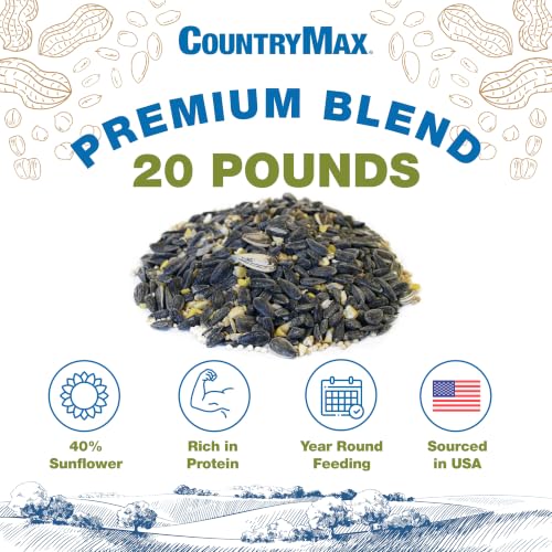 CountryMax 20 LB Backyard Seeds Premium Bird Seed | Supreme Wild Bird Food Blend for Outside Feeders, Medium Bag of Wild Bird Food - size: 20 Pound (Pack of 1), style: Premium Blend