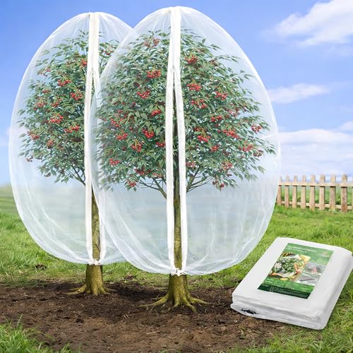 Jevrench 2 Pack 6.5 x 6.5ft Garden Netting for Plants, Fruit Tree Netting with Zipper & Drawstring, Bird Netting for Garden Protection, Blueberry Bushes, Tomato Plants & Fruit Trees - size: 6.5 x 6.5ft – 2 Pack