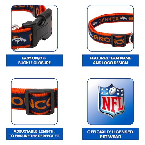 Pets First NFL Denver Broncos Licensed PET COLLAR, Small - Heavy-Duty, Strong, and Durable Dog Collar. Available in 31 Football Teams and 4 Sizes - color: Denver Broncos, size: Small