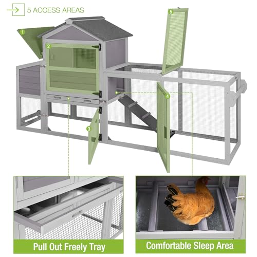 GUTINNEEN Chicken Coop Mobile Hen House On Wheels Easy to Move Wooden Poultry Cage with Nesting Box,Opening Wire Netting Roof - color: Grey