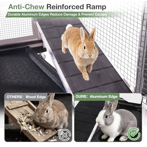 Large Rabbit Hutch Indoor Outdoor, 2-Tier Bunny Hutch with Wheels and Waterproof Roof, Wooden Guinea Pig Cage with Leak-Proof Pull-Out Trays, Multi-Door Bunny Cage for Small Animals-Grey - color: Grey-AIR7013