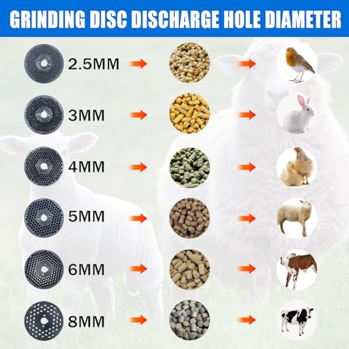 110V Feed Pellet Mill Machine 3 Head Rollers Pellet Maker Machine | for Chicken Duck Poultry Livestock Farm Animal, 200KG/H, 5.5KW, w/Air Switch, Splash Plate, 2.5/3/4/5/6/8mm Grinding Discs