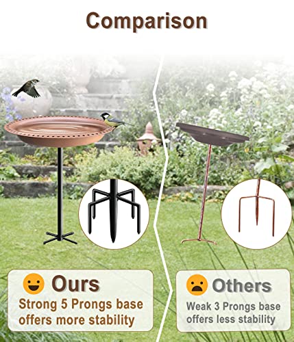 Garbuildman Upgraded 5-Prong Base Bird Bath with Metal Stake, Detachable Decoration Bowl Spa & Freestanding Birdfeeder for Outdoor Garden, Oval Style, Brown - size: 1-¼ gal-Brown