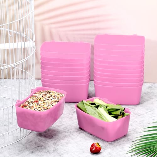 Zhehao 20 Pcs Bird Cage Cups Chicken Feeder Waterer Cups 18 oz Pigeon Feeder Plastic Poultry Wire Cage Hanging Chicken Water Bowl for Pet Bunny Poultry(Pink) - color: Pink
