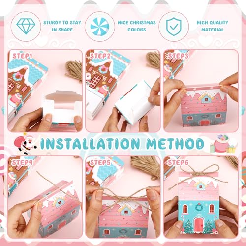 Zhanmai Christmas Treat Boxes Candy Gingerbread House Mini Christmas Party Favor Box Small Paperboard Gift Container for Xmas Holiday Party Treat Cookie Goodie Snack Gift Packaging - style: Pastel House