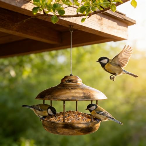 Metal Roof Bird Feeder for Outdoors,Retro Lantern Easy-Clean | Unique Retro Lantern Style, Heavy-Duty Metal Easy-Clean Tray, Garden Yard Patio Decor