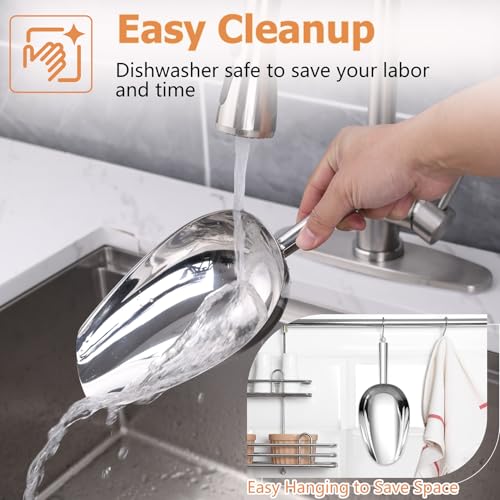 TeamFar Ice Scoop, 24oz Stainless Steel Big Large Food Scoop | for Candy Popcorn Flour, for Kitchen Dispenser Buffet Jars, Healthy & Sturdy, Easy Clean & Dishwasher Safe - size: 24 oz