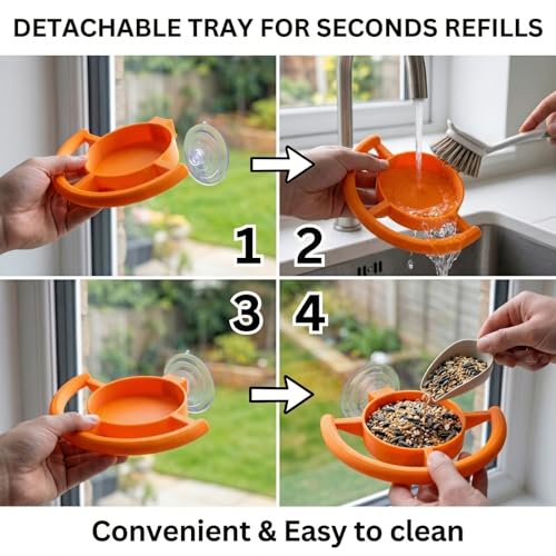 Window Bird Feeder with Strong Suction Cup, Vibrant Orange Bird Watching Feeder for Wild Birds, Easy to Clean Tray and Curved Perch, Perfect Bird Watching Gift for Garden & Home (1Pcs)