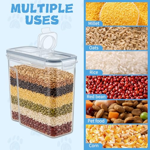 2 Pack Dog Food Storage Container Airtight - 5-7Lbs Pet Dog Cat Food Container with Lid, Scoop and Measuring Cup, Clear Plastic Dry Food Storage Bin for Dogs, Cats, Bird, Rice