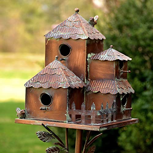 Large Copper Colored Multi-Birdhouse Stakes, Room for 4 Bird Families in Each (Cube Homes with Pyramid Roofs) - style: Cube Homes with Pyramid Roofs