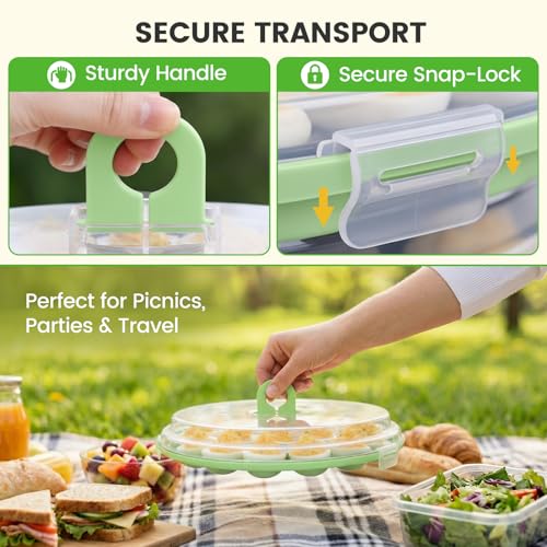HANSGO Deviled Egg Containers with Lid, Deviled Egg Platter Carrier, Green | Deviled Eggs Tray With 22 Slots for Party, Home Kitchen and Other Festival - color: Green