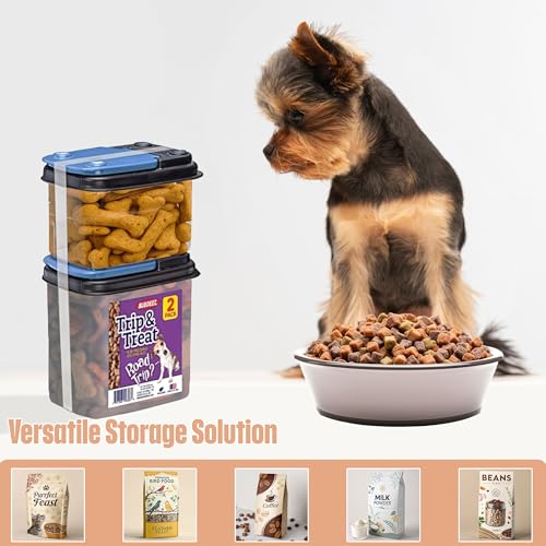 Buddeez Trip and Treat - Pet Food Storage with Flip Lid - Stackable BPA Free Treat Containers - Travel Food Dispenser for Pets - 1QT and 0.6QT