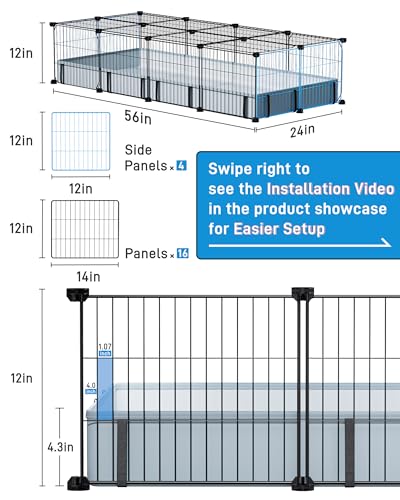 BUCATSTATE Guinea Pig Cages for 2, 20 Panels Guinea Pigs Playpen with Waterproof Mat, Metal Rabbit Cage Indoor for Hedgehogs, Quail, Chickens (56" L x 24" W x 12" H) - style: 20 Panels-56"x24"x12" (LxWxH)