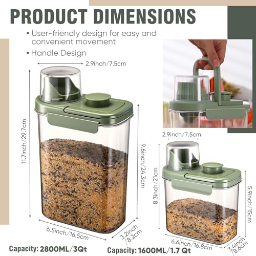 2 Pcs Bird Food Storage Container, Bird Seed Container with Lids Airtight Cup Pet Parrot Food Storage 1.7 Qt & 3 Qt Measuring Containers Easy Pour Spouts for Macaws African Cockatoos(Green) - color: Green