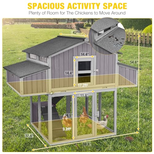 Aivituvin Chicken Coop Double Folding Fir Wood Chicken House with Large Nesting Box Poultry Cage Upgrade with Strong Iron Frame, Durable & Waterproof for 4-6 Hens Duck Coop - size: AIR66