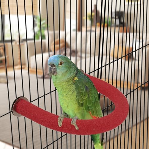 Rypet U-Shaped Large Parrot Perch, Quartz Bird Perch for Cage(Red L) | Safe Chew & Rest Perch for Large Birds, Durable Non-Toxic Cage Accessory, for Parakeets Cockatiels Conures Macaws - color: Red, size: Large
