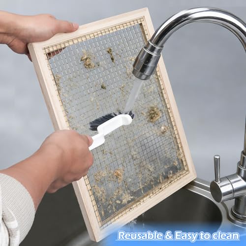 Chick Brooder Pads Kit with 4 Hatchling Liners, 1 Wooden-Frame Metal Grid Tray and 1 Cleaning Brush, Odor-Control Brooder Maintenance Kit, Keeps Feed and Water Clean, for Baby Chicks