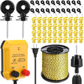Electric Wire Fence Kit, 7 Mile 110VAC 0.35 J Plug in Fence Charger with 3366 FT Polywire, 40 T Post Insulators, 20 Screw in Insulators for Pasture Farm Horse Cattle Poultry Fencing - size: 3366FT, style: 0.35J