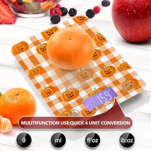 Food Scale Kitchen Scale Food Weight Scales Digital Weight Grams and Ounces Small Electronic Food Scale for Baking Cooking Halloween Orange Plaid Pumpkin Heads - color: Halloween Orange Plaid Pumpkin Heads