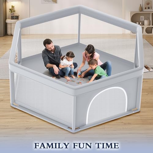 XVISHX 65x65 Inch Hexagonal Baby Playpen, Playpen for Babies and Toddlers, Baby Play Pen Playard for Indoor & Outdoor Active Center Game Fence, with Skin-Friendly Fabric and Soft Breathable Mesh - size: 65 × 65 Inch Hexagonal