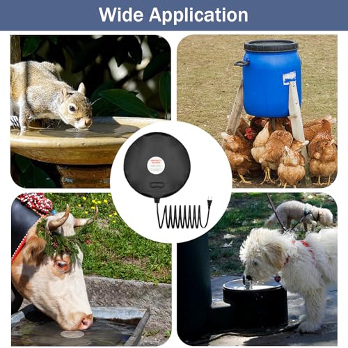 Bird Bath De Icer 60w Deicer 9.45-inch Submergible Utility with Thermostatic Controller in Winter for Chicken Livestock Animals Waterer Farm Trough