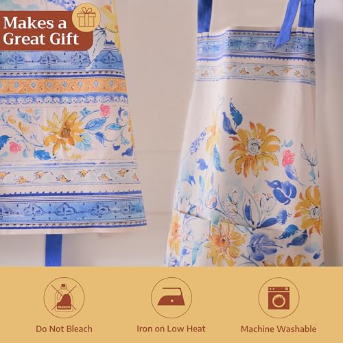 Maison d' Hermine Aprons for women with Pocket 100% Cotton (27.50"x31.50") | Adjustable Neck Strap & long ties Apron Men Chef Wedding Cooking Gardening Server Maid - color: 006 - Girassol