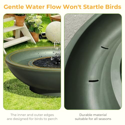 Solar Fountain Bird Bath for Outside, 12.5" Outdoor Green Birdbath Bowl Fountain with 6 Nozzles Freestanding Ground Bird Playing Bowl for Garden/Patio/Yard/Balconies and Lawns Decor