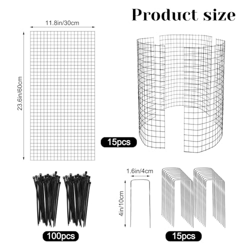 15 Pcs Large Wire Plant Protector from Animals, 5 Pack 24" H X 12" Dia Metal Plant Cage Chicken Wire Cloche with Ground Stakes and Nylon Tie to Keep Animals Out, Garden Protection Bunny Barricade - size: 5 Pack 24'' x 12''